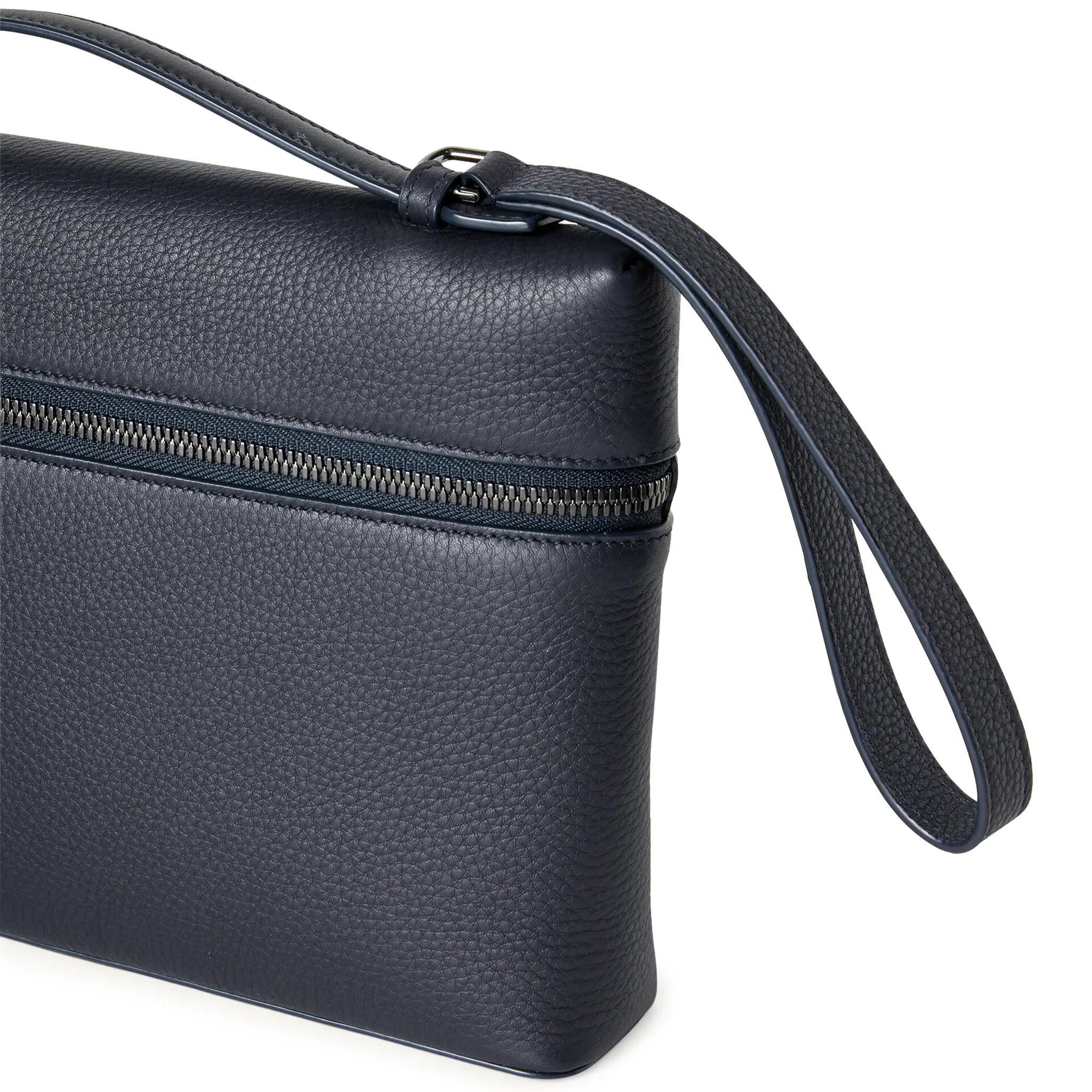 Front Side View of Loro Piana Extra Pouch L29 Calfskin Blue Navy Onyx FAN9085_W1BI